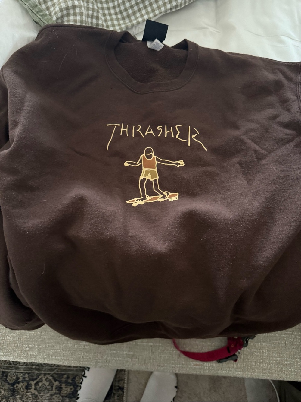 Thrasher Brown Crewneck with Black & White Neck Tag